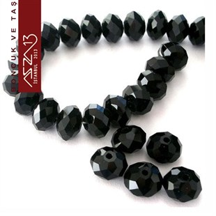6x8 mm - Kristal - Opak Siyah (Jet) - Rondela Boncuk / 70 Adet