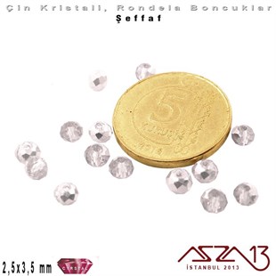 Şeffaf - 2,5x3,5 mm - Efektli Silver - Kristal Rondela Boncuk / 150 Adet