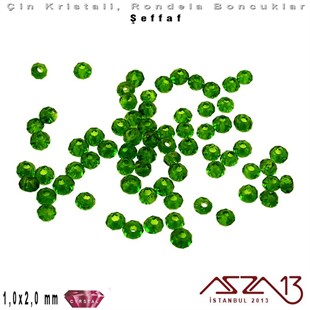 Şeffaf - 1x2 mm - Koyu Yeşil - Kristal Rondela Boncuk / 210 Adet