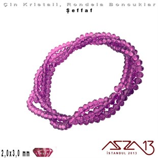 Şeffaf - 2x3 mm - Koyu Amethyst - Kristal Rondela Boncuk / 200 Adet