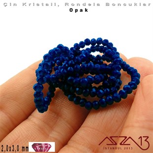 Opak - 2x3 mm - Saks Mavi - Kristal Rondela Boncuk / 200 Adet