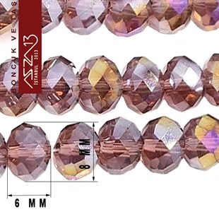 6x8 mm - Kristal - Efektli Açık Ametis (Amethyst) - Rondela Boncuk / 70 Adet