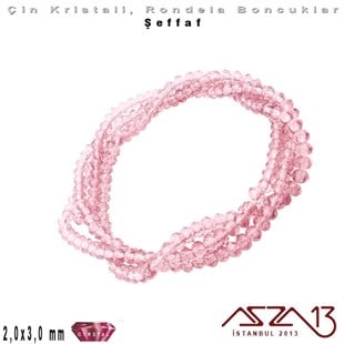 Şeffaf - 2x3 mm - Şeker Pembe - Kristal Rondela Boncuk / 200 Adet