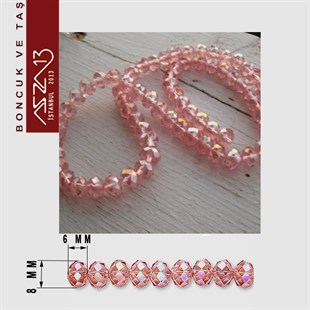 6x8 mm - Kristal - Efektli Pembe - Rondela Boncuk / 70 Adet