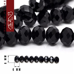6x8 mm - Kristal - Opak Siyah (Jet) - Rondela Boncuk / 70 Adet