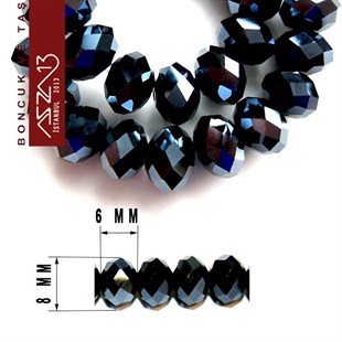 6x8 mm - Kristal - Metalik Gece Mavisi - Rondela Boncuk / 70 Adet