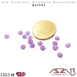 Şeffaf - 2,5x3,5 mm - Lavanta - Kristal Rondela Boncuk / 150 Adet