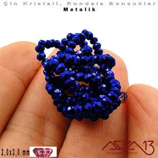 Metalik - 2x3 mm - Saks Mavi - Kristal Rondela Boncuk / 200 Adet