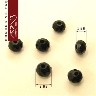 3x4 mm Opak Kristal Siyah Rondela Boncuk / Paket İçeriği 150 Adet