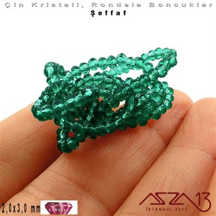 Şeffaf - 2x3 mm - Açık Emerald - Kristal Rondela Boncuk / 200 Adet