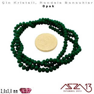 Opak - 2x3 mm - Koyu Yeşil - Kristal Rondela Boncuk / 200 Adet