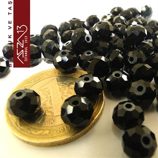 6x8 mm - Kristal - Opak Siyah (Jet) - Rondela Boncuk / 70 Adet