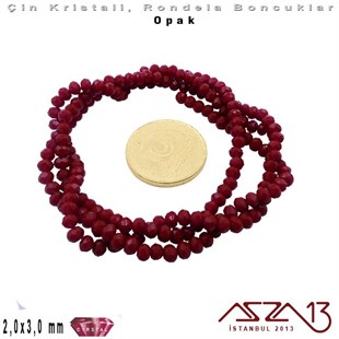 Opak - 2x3 mm - Bordo - Kristal Rondela Boncuk / 200 Adet