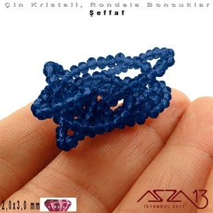 Şeffaf - 2x3 mm - Gece Mavisi - Kristal Rondela Boncuk / 200 Adet