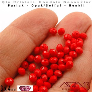 3x4 mm - Kristal - Opak Bayrak Kırmızı - Rondela Boncuk / 145 Adet