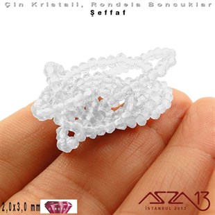 Şeffaf - 2x3 mm - Süt Beyaz - Kristal Rondela Boncuk / 200 Adet