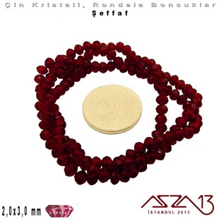 Şeffaf - 2x3 mm - Bordo - Kristal Rondela Boncuk / 200 Adet