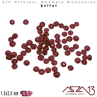 Şeffaf - 1x2 mm - Amethyst - Kristal Rondela Boncuk / 210 Adet