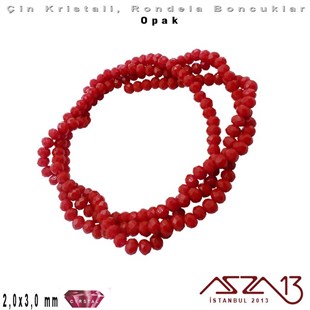 Opak - 2x3 mm - Kırmızı - Kristal Rondela Boncuk / 200 Adet
