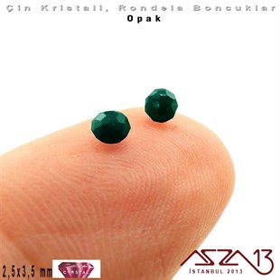 Opak - 2,5x3,5 mm - Koyu Yeşil - Kristal Rondela Boncuk / 150 Adet