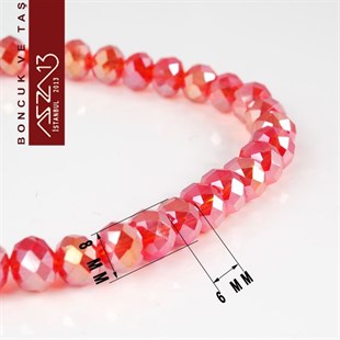 6x8 mm - Kristal - Efektli Açık Siyam - Rondela Boncuk / 70 Adet