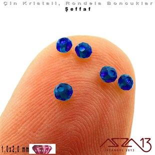Şeffaf - 1x2 mm - Royal Mavi - Kristal Rondela Boncuk / 210 Adet