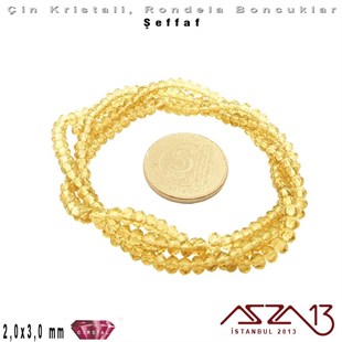 Şeffaf - 2x3 mm - Sarı - Kristal Rondela Boncuk / 200 Adet