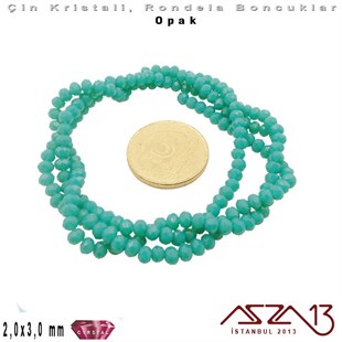 Opak - 2x3 mm - Turkuaz Yeşil - Kristal Rondela Boncuk / 200 Adet
