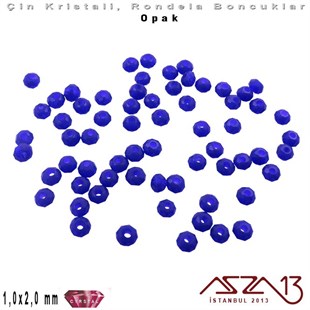 Opak - 1x2 mm - Royal Mavi - Kristal Rondela Boncuk / 210 Adet