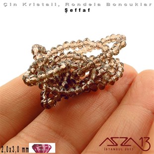 Şeffaf - 2x3 mm - Koyu İpek - Kristal Rondela Boncuk / 200 Adet