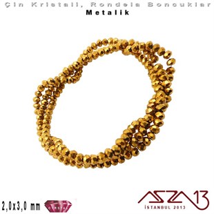 Metalik - 2x3 mm - Altın - Kristal Rondela Boncuk / 200 Adet