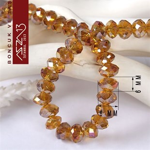 6x8 mm - Kristal - Efektli Topaz - Rondela Boncuk / 70 Adet