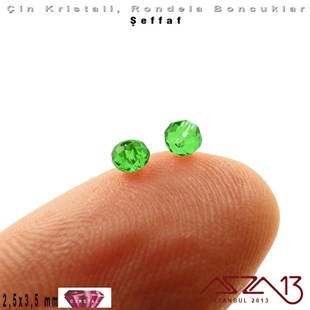 Şeffaf - 2,5x3,5 mm - Çimen Yeşil - Kristal Rondela Boncuk / 150 Adet