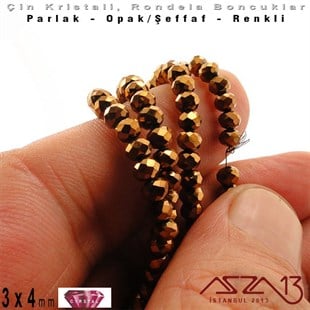 3x4 mm - Kristal - Efektli Metalik Bronz - Rondela Boncuk / 145 Adet