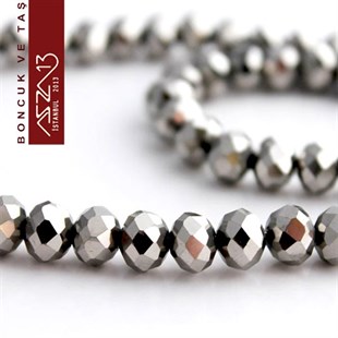 6x8 mm - Kristal - Metalik Gümüş Rondela Boncuk / 70 Adet