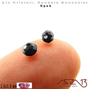 Opak - 2,5x3,5 mm - Siyah - Kristal Rondela Boncuk / 150 Adet