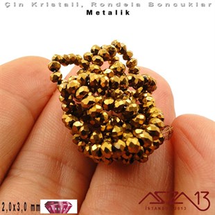 Metalik - 2x3 mm - Altın - Kristal Rondela Boncuk / 200 Adet