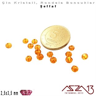 Şeffaf - 2,5x3,5 mm - Efektli Amber - Kristal Rondela Boncuk / 150 Adet