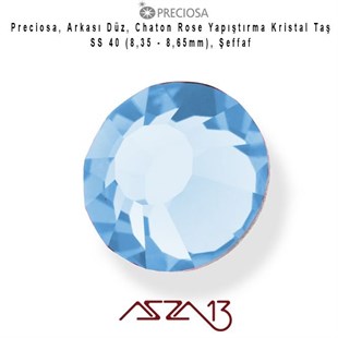 SS40 Chaton Rose (8,4 mm) Altı Düz Yapıştırma Light Sapphire Kristal Taş  / Paket İçeriği 10 Adet