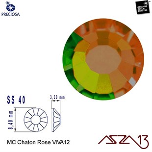 SS40 Chaton Rose (8,4 mm) Altı Düz Yapıştırma Vitrail Medium Kristal Taş  / Paket İçeriği 10 Adet