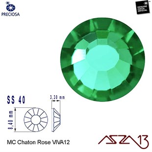 SS40 Chaton Rose (8,4 mm) Altı Düz Yapıştırma Emerald Kristal Taş  / Paket İçeriği 10 Adet