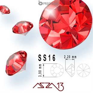 SS16 Optima (3,9 mm) Altı Sivri Light Siam, Kristal Taş  / Paket İçeriği 72 Adet