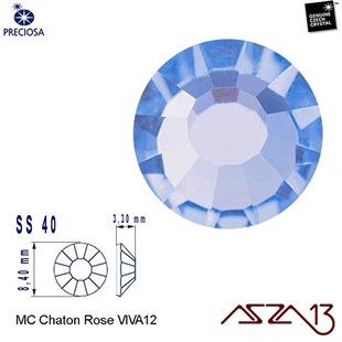 SS40 Chaton Rose (8,4 mm) Altı Düz Yapıştırma Light Sapphire Kristal Taş  / Paket İçeriği 10 Adet