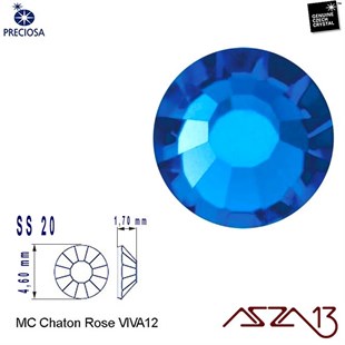 SS20 Chaton Rose (4,7 mm) Altı Düz Yapıştırma Capri Blue, Kristal Taş  / Paket İçeriği 36 Adet