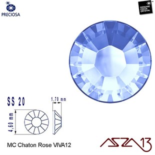 SS20 Chaton Rose (4,7 mm) Altı Düz Yapıştırma Light Sapphire, Kristal Taş  / Paket İçeriği 36 Adet