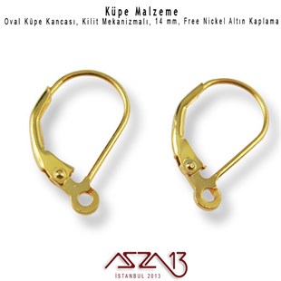 Altın Kaplamalı, Damla Şekilli Kilitli Küpe Kancası / Paket İçeriği 5 Çift