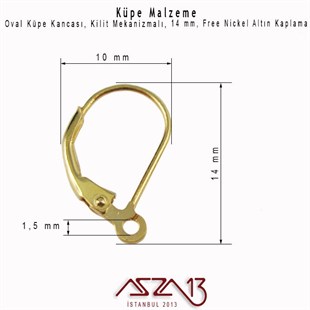 Altın Kaplamalı, Damla Şekilli Kilitli Küpe Kancası / Paket İçeriği 5 Çift