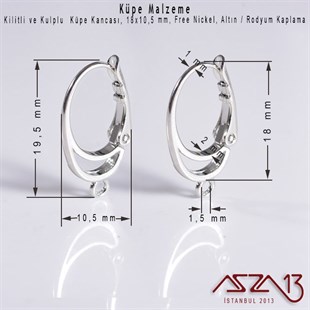 Altın / Rodyum Kaplamalı, Kilitli ve Kulplu Küpe Kancası / Paket İçeriği 1 Çift