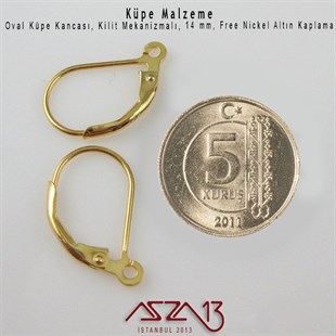 Altın Kaplamalı, Damla Şekilli Kilitli Küpe Kancası / Paket İçeriği 5 Çift