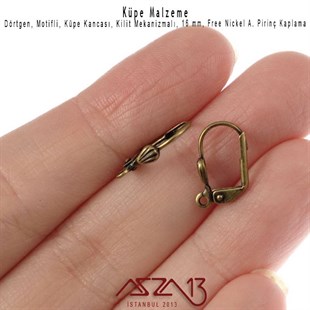 Antik Pirinç Kaplamalı, Motifli, Kilitli Küpe Kancası / Paket İçeriği 5 Çift
